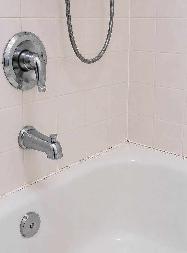Bathroom after maintenance — fresh silicone, clean finish
